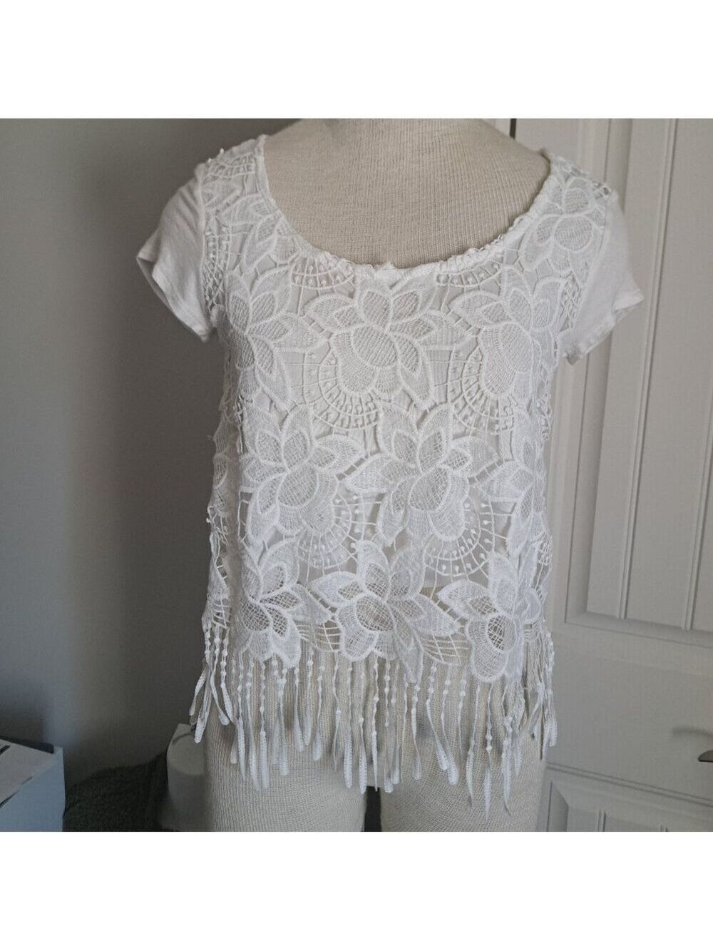 CHARLOTTE RUSSE floral crochet fringe top Y2K festival summer BOHO Coachella S